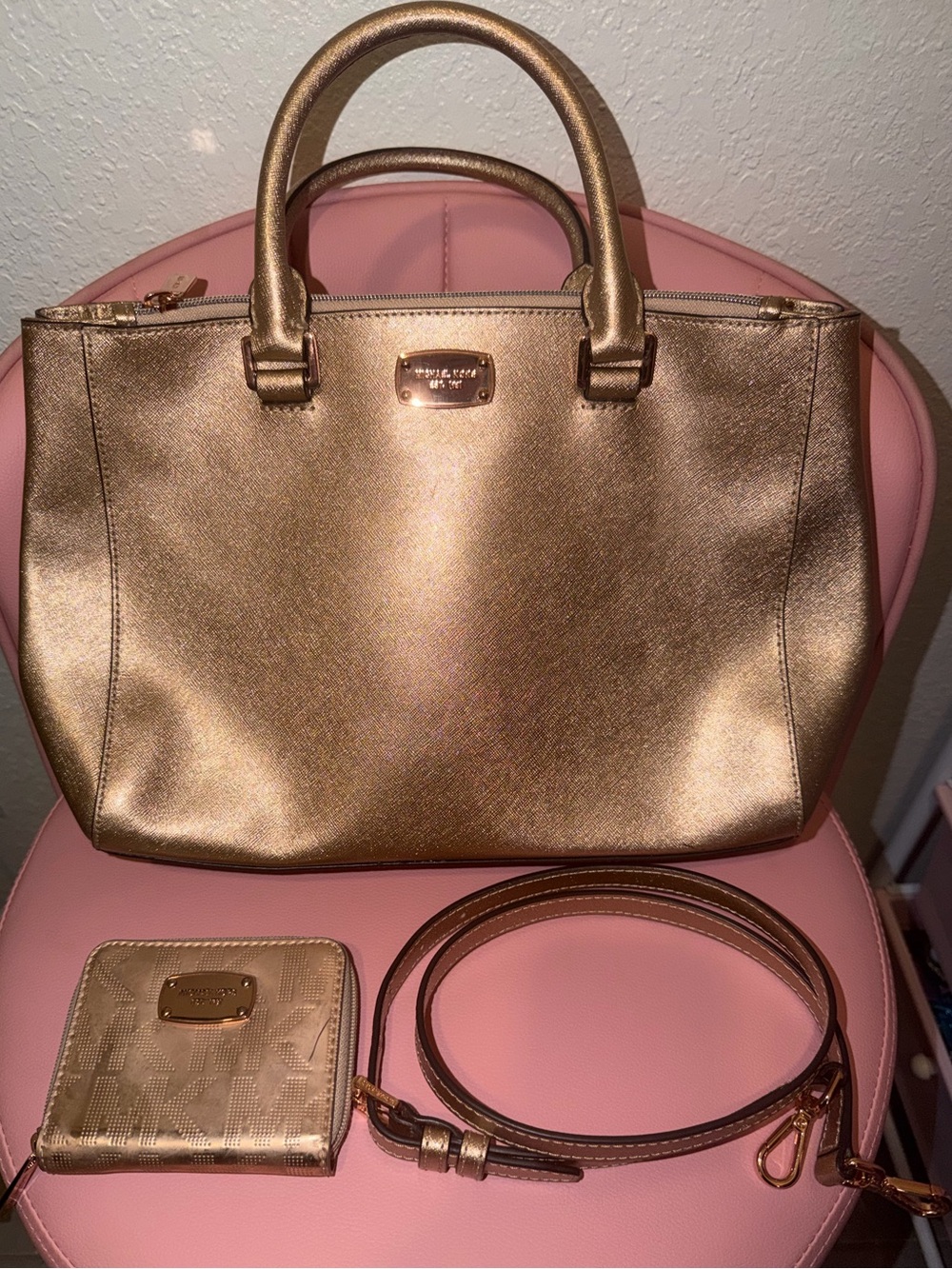 Michael Kors Rose Gold Saffiano Leather Tote Bag